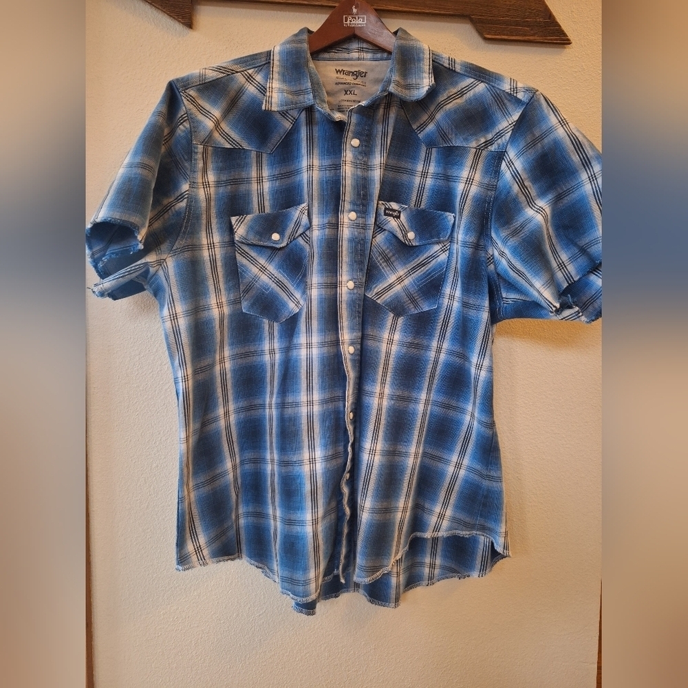NWOT Wranglers Plaid Frayed Short Sleeve Pearl Snap Shirt Rockabilly Mens 2XL